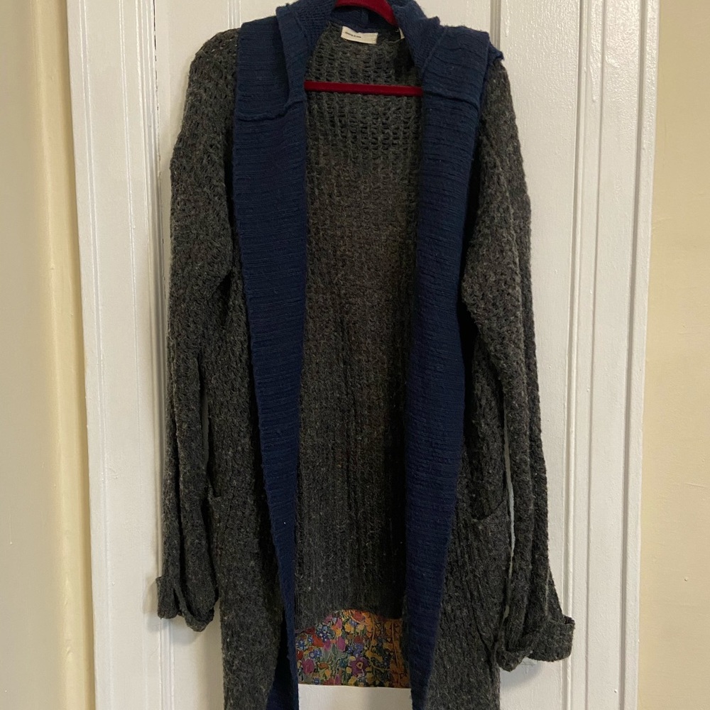 Anthropologie Chunky Grey Hooded Cardigan